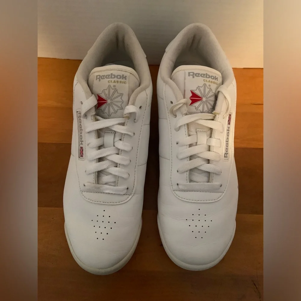 Reebok Classic White Athletic Shoes with Red Logo
